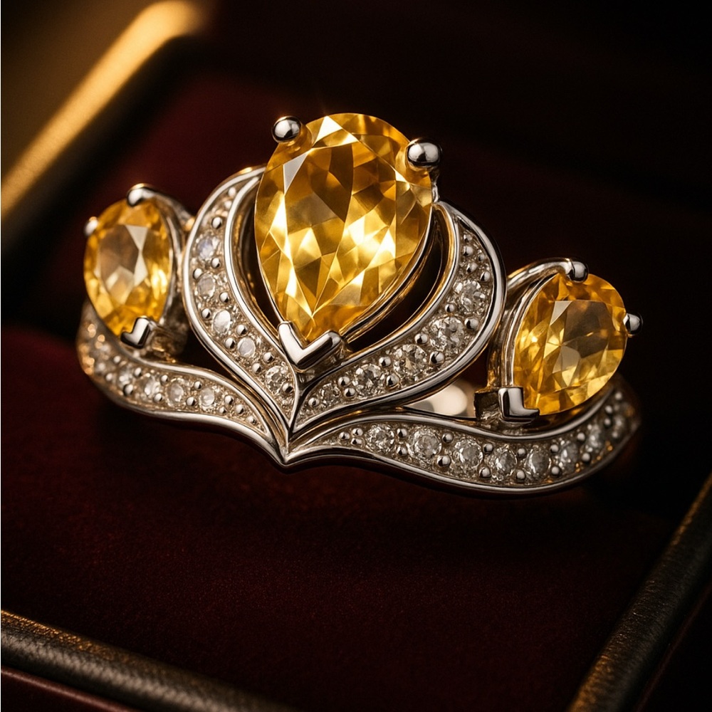 1.2CTW Genuine Citrine Diamond Diadem Ring November Birthstone